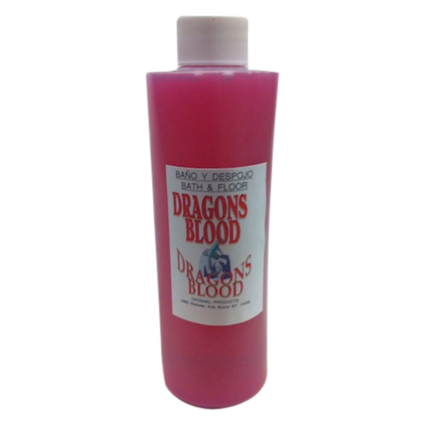 Dragon's Blood Bath & Floor Wash in an 8oz plastic bottle, perfect for purification and ritual energy, promoting increased power and protection. Recommended for magical practices with dragon's blood wash.