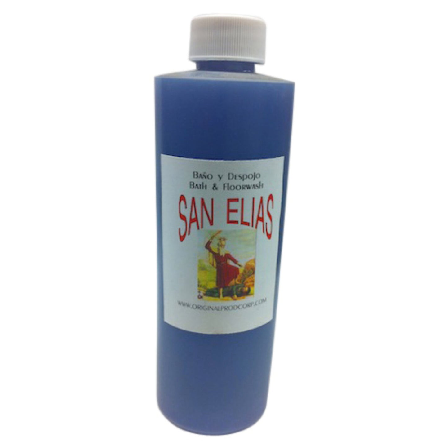 Saint Elias Bath & Floor Wash in an 8oz plastic bottle, a powerful bath and floor wash designed to cleanse negative energy and purify your space.