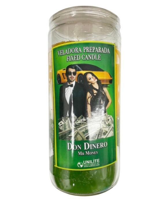 Mr. Money (Don Dinero) 14 Day Prepared Candle for money manifestation, designed to help attract wealth and success.