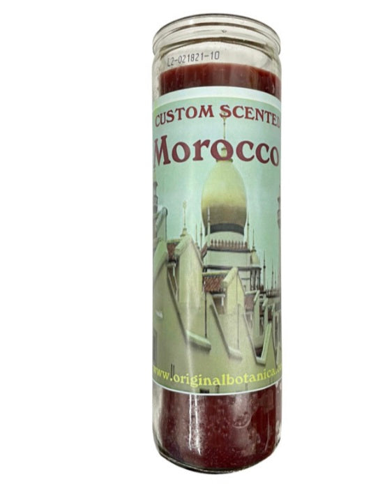 Morocco Custom Scented Candle for prosperity and good luck, featuring a unique design and inviting aroma, perfect for enhancing your space.