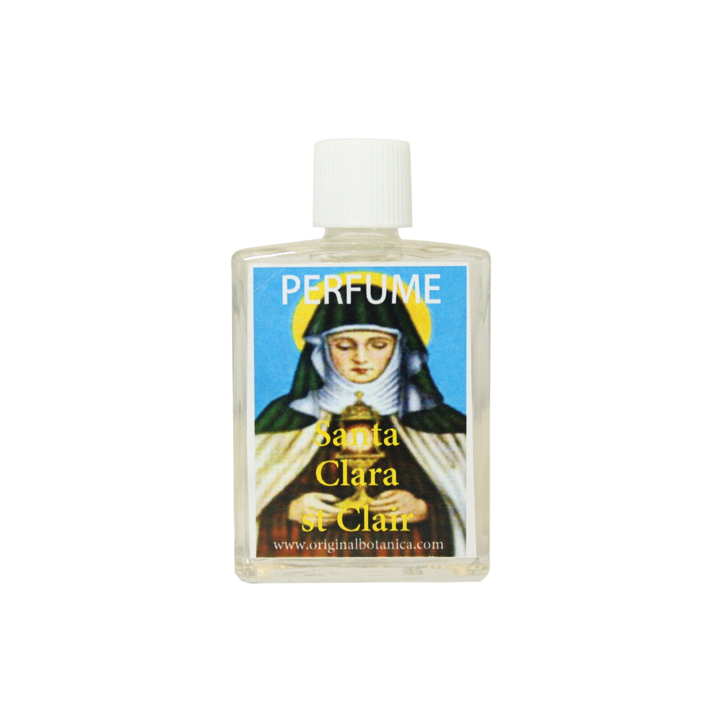 Saint Clare (Santa Clara) Perfume bottle showcasing the refreshing scent that helps clear your mind and enhance focus, perfect for mindfulness with notes of citrus, jasmine, and sandalwood.