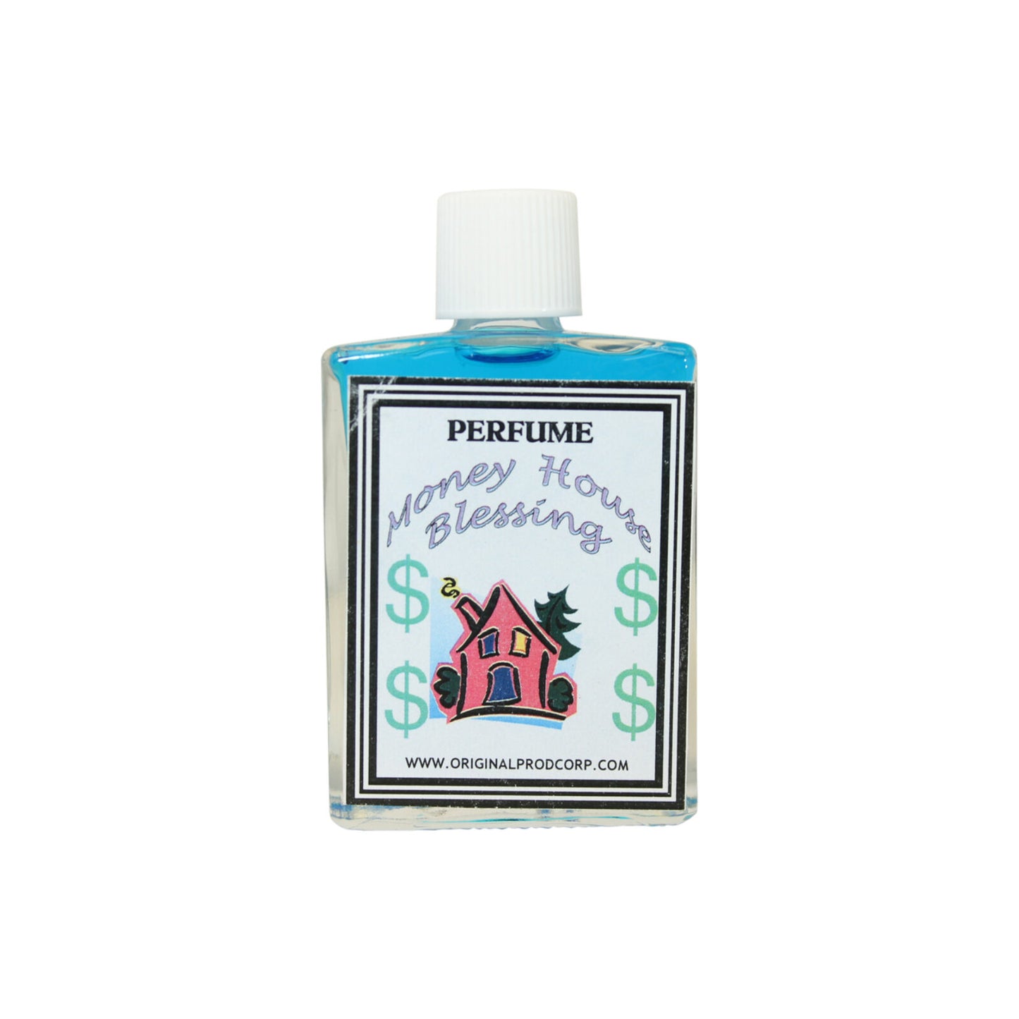 Money House Blessing Perfume in a stylish glass bottle, perfect for bringing prosperity and positive energy; an essential money blessing perfume for your home or office.