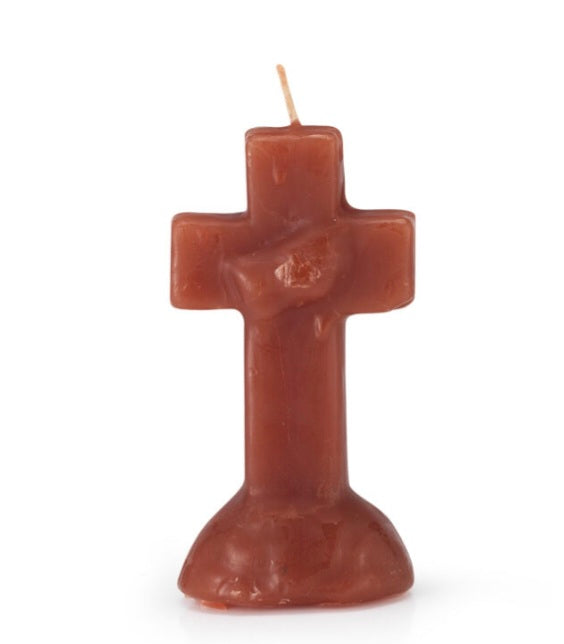 Beautiful red crucifix candle, a powerful symbol of faith, perfect for altar and candle magic.