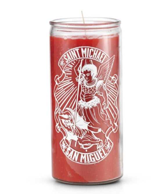 Beautiful Saint Michael (San Miguel) 14 Day Prayer Candle featuring spiritual protection and guidance, perfect for invoking the saint's aid, also known as saint michael candle.