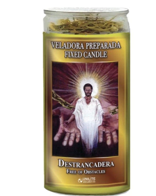 Free of Obstacles 14 Day Prepared Candle from Psychic Conjure, designed to help remove obstacles and open the path to success with its special blend of herbs and oils.