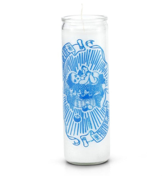 Fruit of Life 7 Day 1 Color Prayer Candle for manifesting happiness and prosperity, ideal for money and love matters, featuring a vibrant design perfect for spiritual practices.