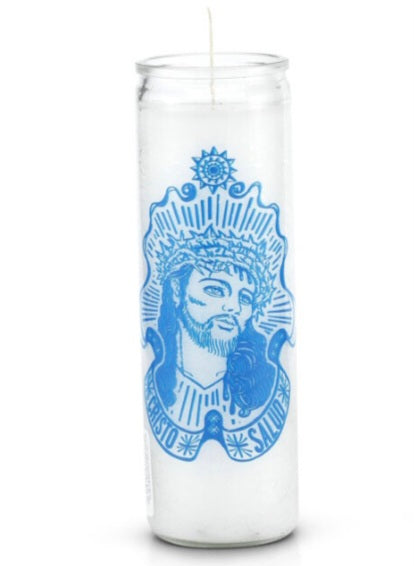 Cristo Salud 7 Day 1 Color Prayer Candle designed to promote healing and good health, featuring a natural wax blend, perfect for those seeking a 7 day healing candle experience.