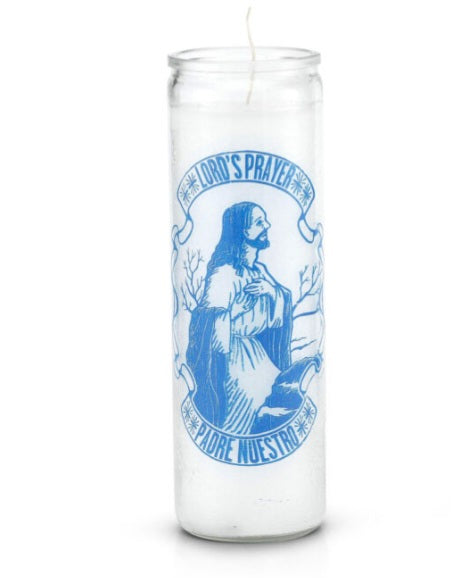 Lord's Prayer 7 Day Saint Candle featuring the Lord's Prayer, a must-have for meditation and prayer, also called the lord's prayer candle.