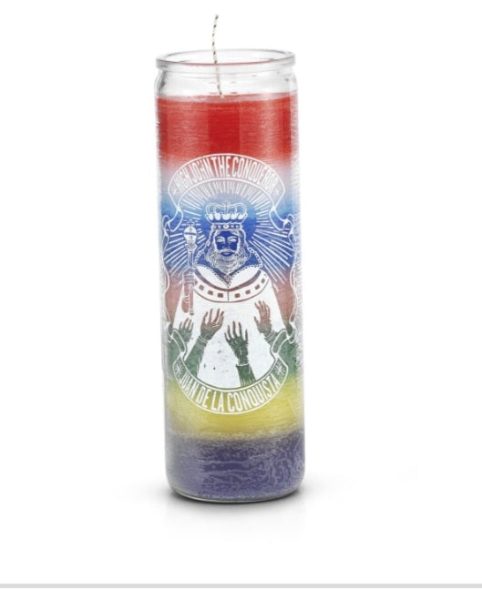 High John the Conqueror Candle 7 Day Multicolour for strength and confidence; perfect high john candle for love, protection, luck, and money drawing.