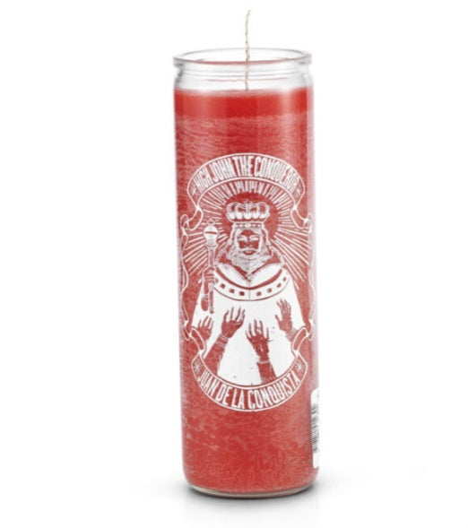 High John The Conqueror Candle 7 Day Red - A powerful high john candle used for gaining strength, love, protection, luck, and money drawing.