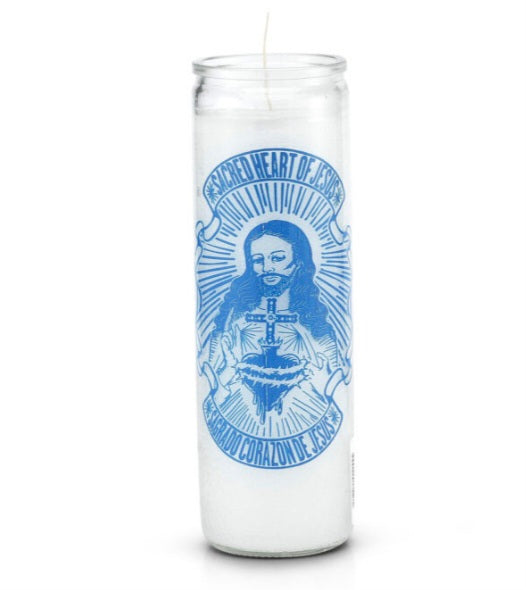 Sacred Heart of Jesus 7 Day Saint Candle White, a beautiful white prayer candle perfect for spiritual growth and prayer.