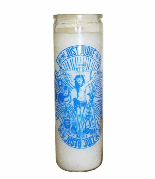 Just Judge 7 Day Saint Candle White, perfect for achieving victory in court, featuring the just judge candle ideal for those seeking justice when falsely accused.