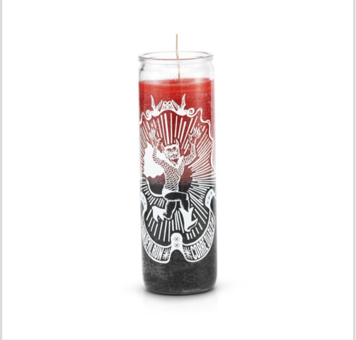 Run Devil Run (Corre Diablo) 7 Day Candle designed to chase away evil spirits and negative energies, featuring the best 'run devil run candle' for spiritual cleansing.