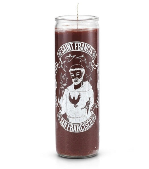 Saint Francis (San Francisco) 7 Day Saint Candle, a multi-purpose saint francis candle for prayer and guidance, featuring English and Spanish blessings.