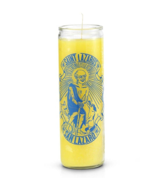 Saint Lazarus (San Lazaro) 7 Day Saint Candle Yellow, a bright candle designed for devotion and healing, perfect for petitioning the patron saint of the sick, known as the saint lazarus candle.