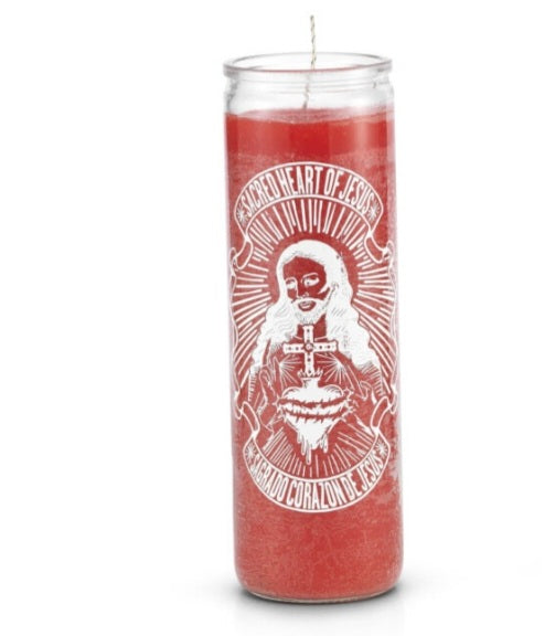 Red Sacred Heart of Jesus 7 Day Saint Candle, perfect for spiritual guidance and protection, ideal for using as a 7 day prayer candle.