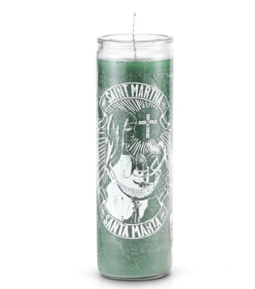 Saint Martha (Santa Marta) 7 Day Saint Candle to ask for assistance, featuring a prayer in English and Spanish, perfect for enhancing your spiritual practices with the saint martha candle.