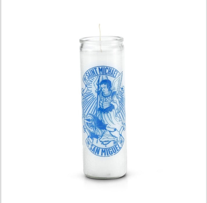 Saint Michael (San Miguel) Candle, 7 Day, White - Powerful saint michael candle for protection and spiritual guidance.
