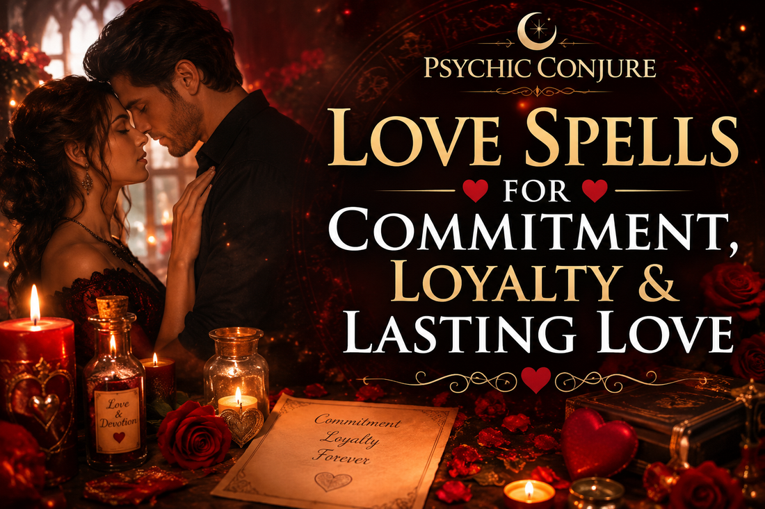 Image illustrating 'Love Spells for Commitment' showcasing various spiritual rituals that strengthen loyalty and emotional connection in relationships.