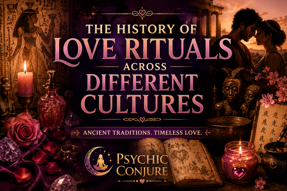 An illustration depicting various Love Rituals from around the world, showcasing different cultural practices associated with love throughout history.