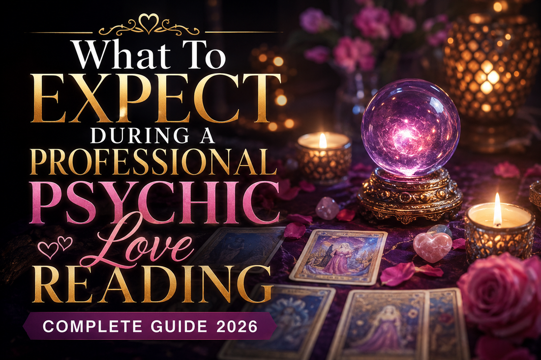 A serene space illustrating what to expect during a Professional Psychic Love Reading, showcasing tarot cards and tools used for insightful love guidance.
