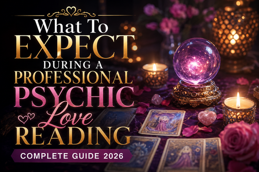 A serene space illustrating what to expect during a Professional Psychic Love Reading, showcasing tarot cards and tools used for insightful love guidance.
